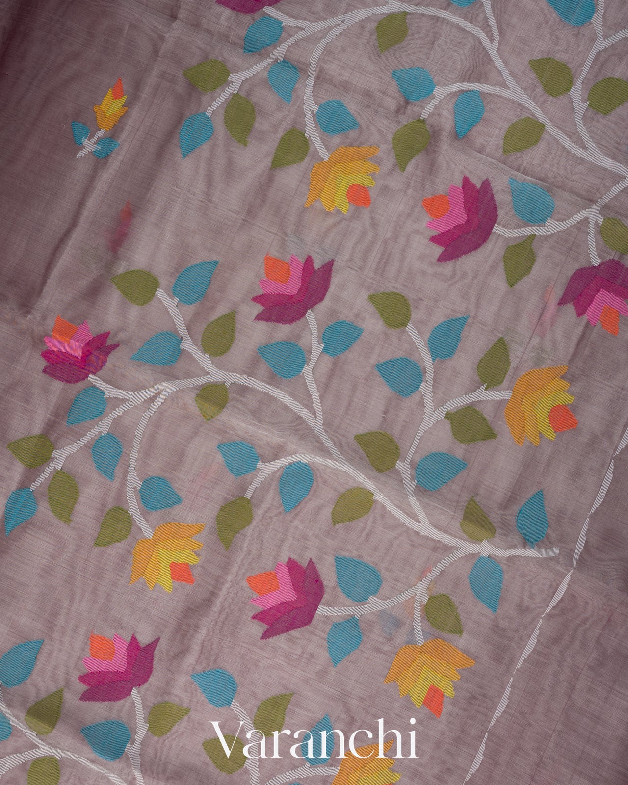 Muted Lilac Jamdani Pure Muslin Silk Handloom Saree