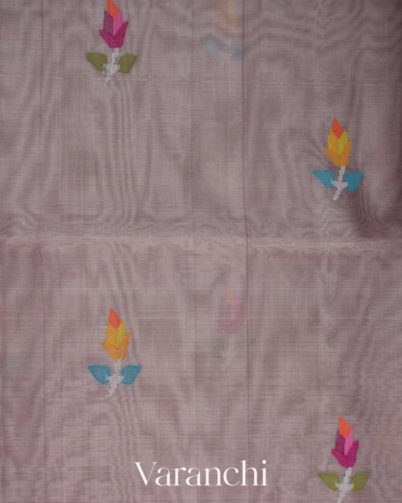 Muted Lilac Jamdani Pure Muslin Silk Handloom Saree