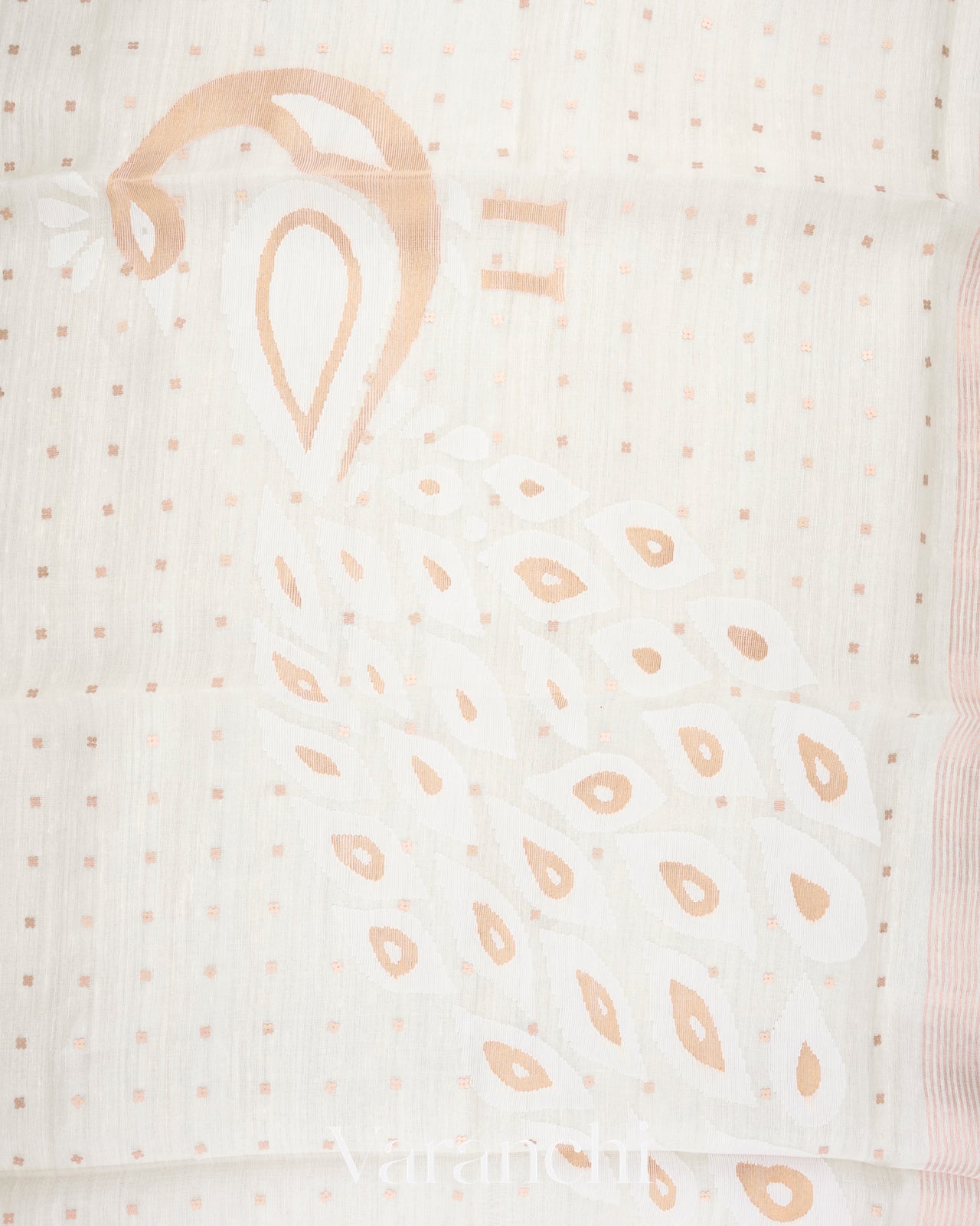 Off White Pure Muslin Silk with Jamdani Pallu Handloom Saree