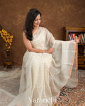 Off White Pure Muslin Silk with Jamdani Pallu Handloom Saree