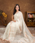 Off White Pure Muslin Silk with Jamdani Pallu Handloom Saree