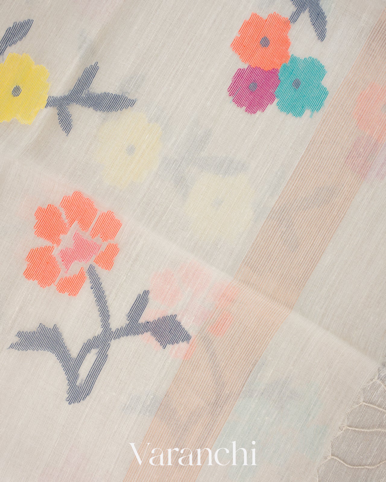 Offwhite Jamdani Pure Muslin Silk Handloom Saree