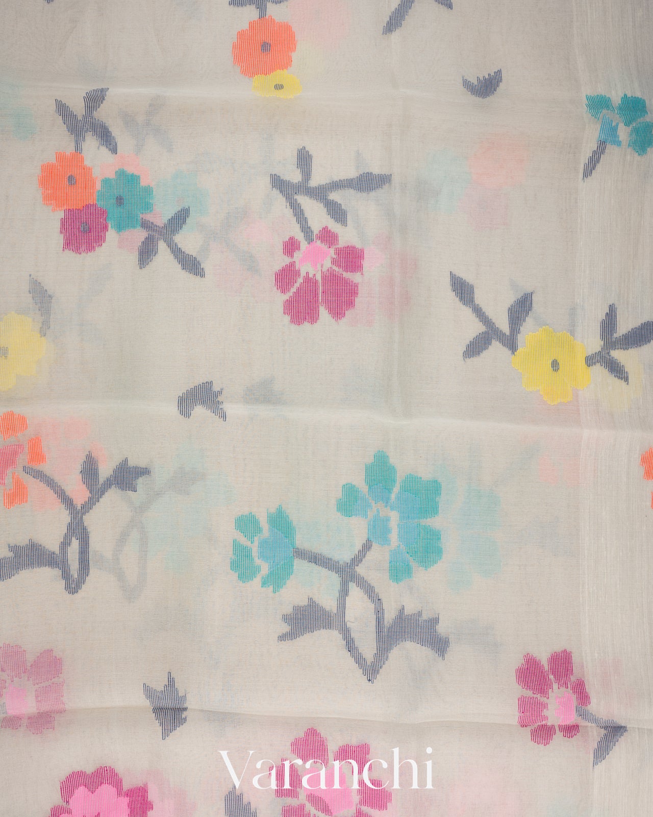 Offwhite Jamdani Pure Muslin Silk Handloom Saree