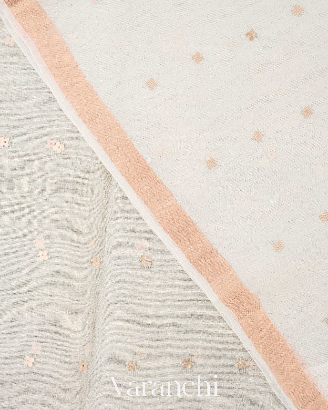 Off White Pure Muslin Silk with Jamdani Pallu Handloom Saree