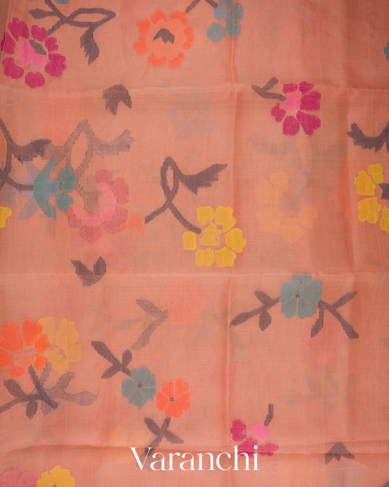 Peach Jamdani Pure Muslin Silk Handloom Saree