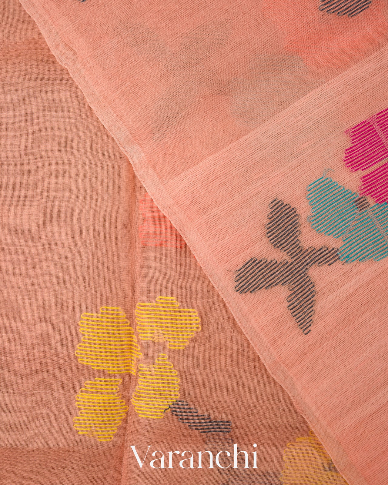 Peach Jamdani Pure Muslin Silk Handloom Saree