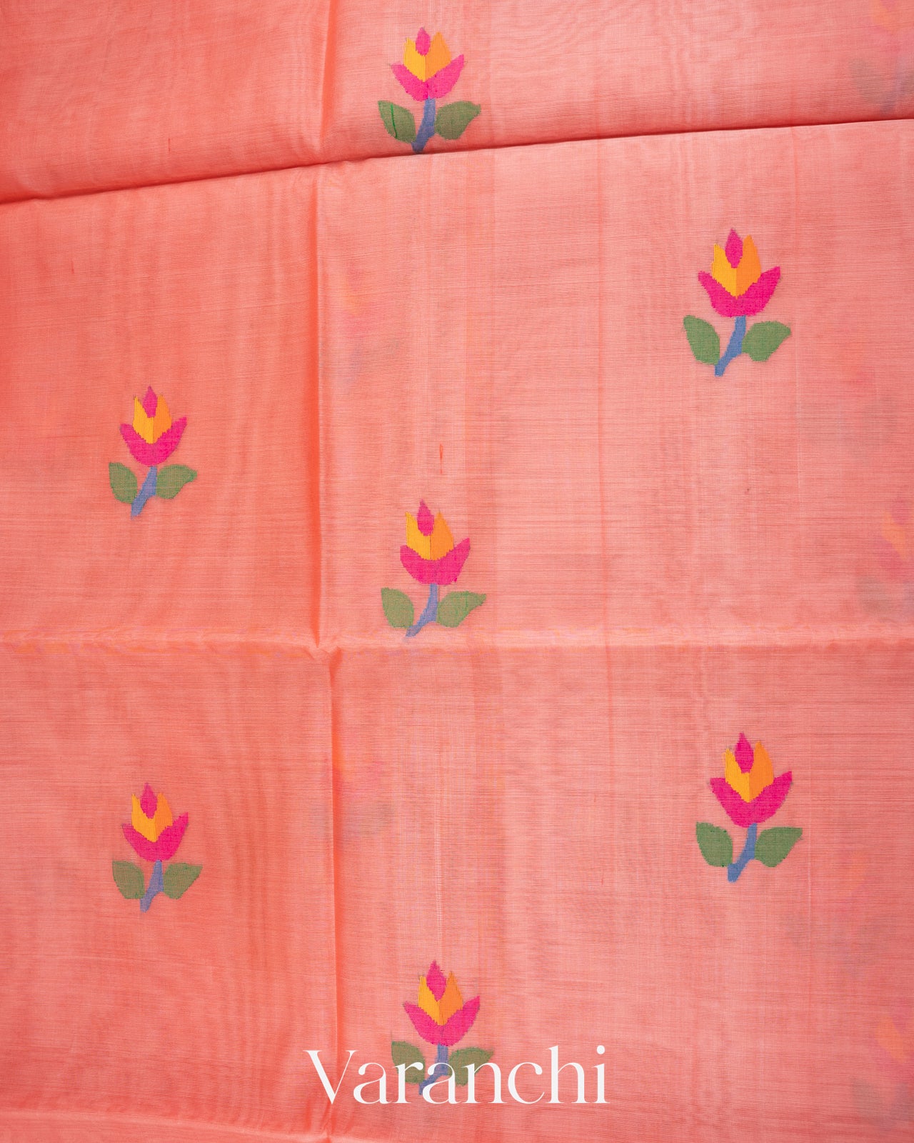 Peach Jamdani Pure Muslin Silk Handloom Saree