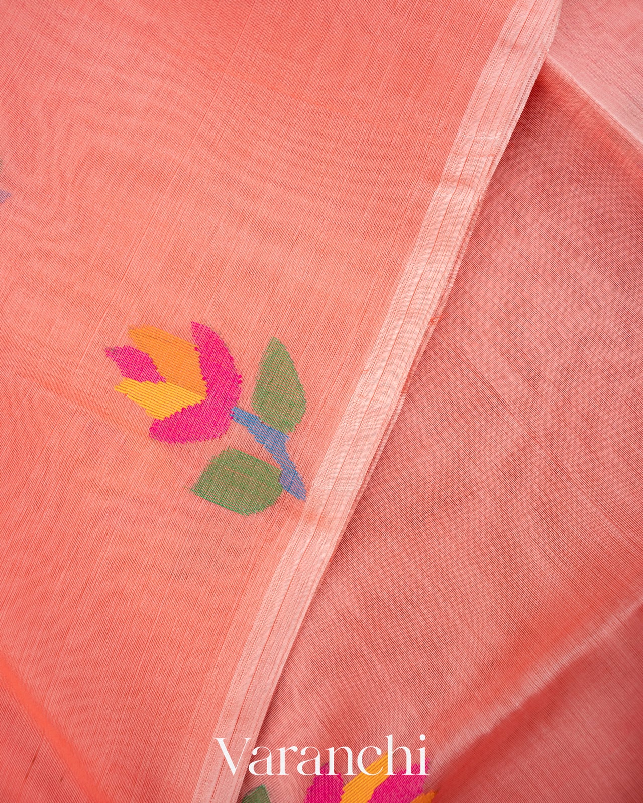 Peach Jamdani Pure Muslin Silk Handloom Saree
