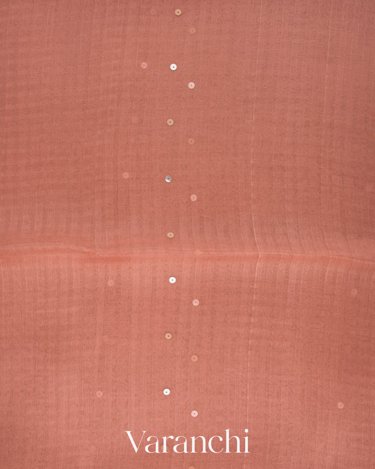 Peach with Sequin Embroidery Pure Muslin Silk Handloom Saree