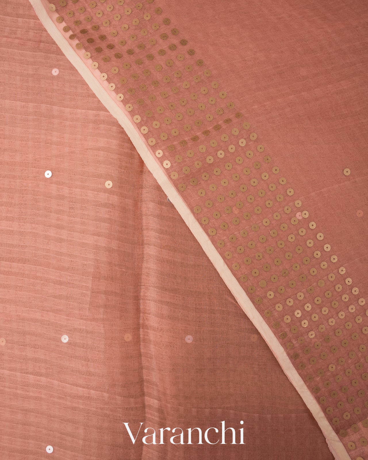 Peach with Sequin Embroidery Pure Muslin Silk Handloom Saree