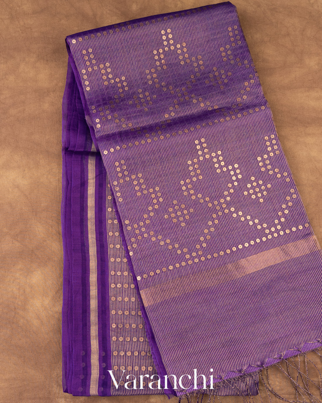 Royal Purple with Sequin Pure Muslin Silk Handloom Saree