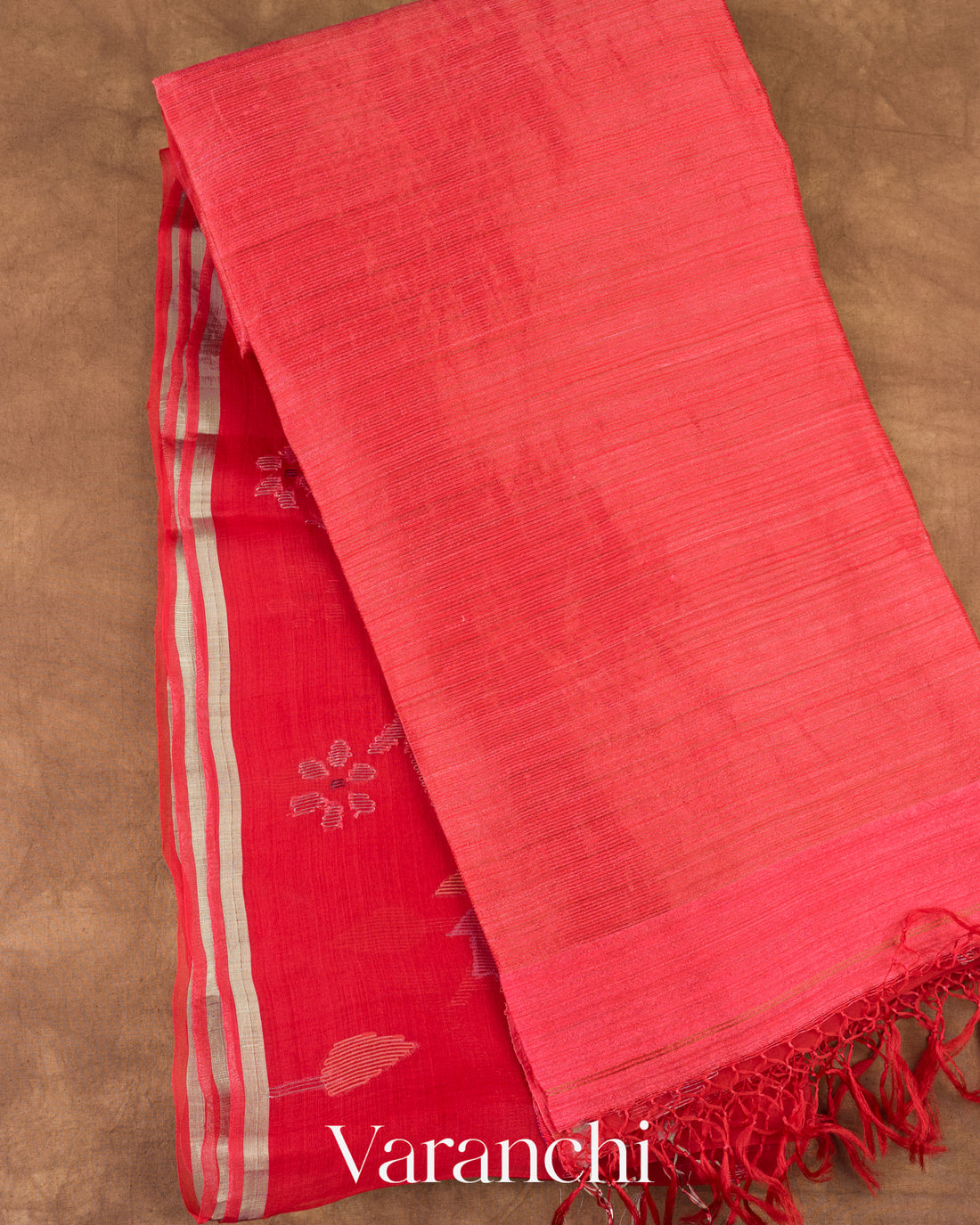 Vermilion Red Jamdani Pure Muslin Silk Handloom Saree