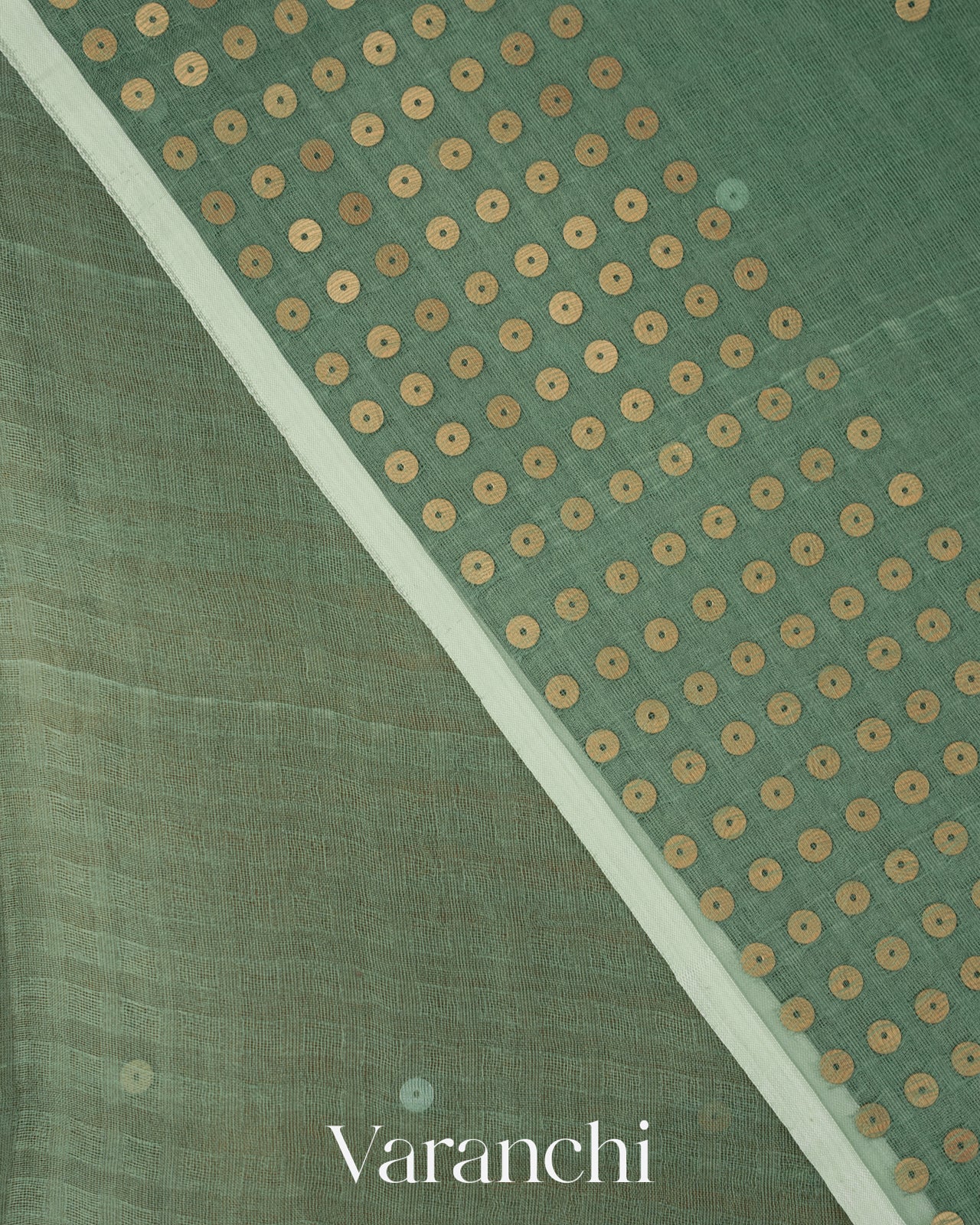 Sea Green with Sequin Embroidery Pure Muslin Silk Handloom Saree