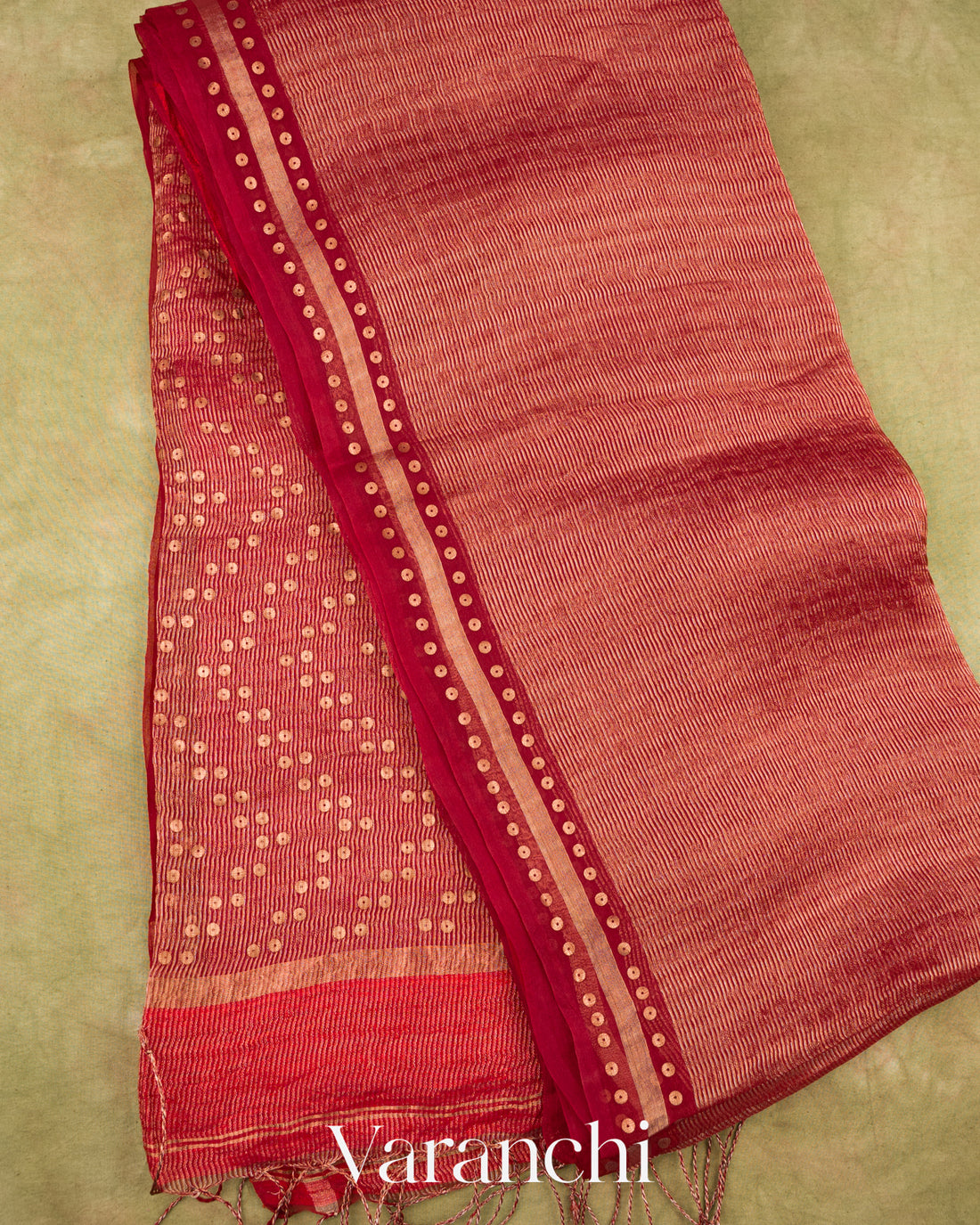 Brick Red with Sequin Embroidery Pure Muslin Silk Handloom Saree