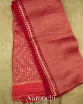 Brick Red with Sequin Embroidery Pure Muslin Silk Handloom Saree