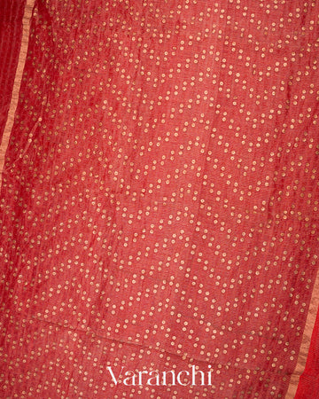 Brick Red with Sequin Embroidery Pure Muslin Silk Handloom Saree