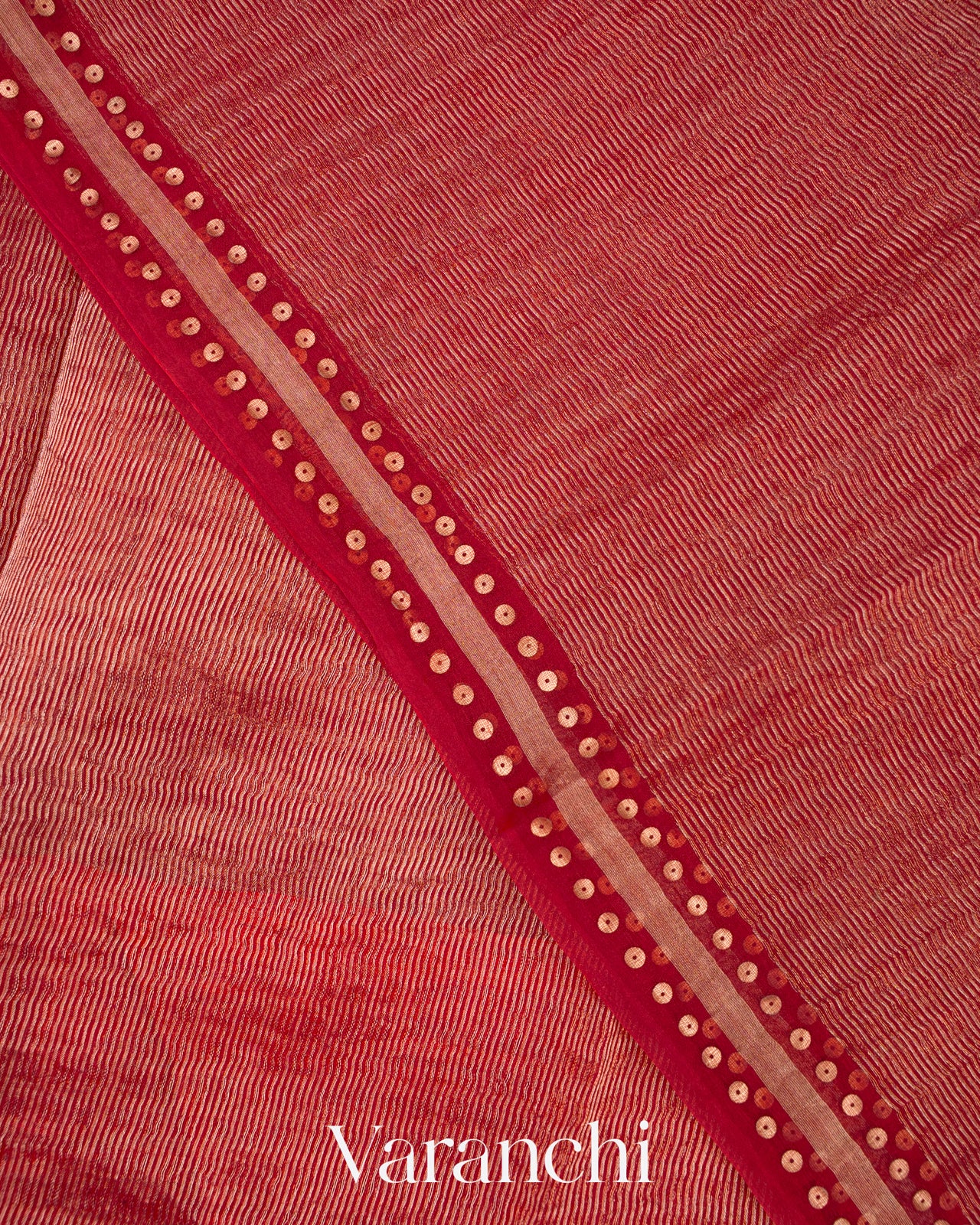Brick Red with Sequin Embroidery Pure Muslin Silk Handloom Saree