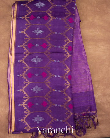 Violet Dhakai Jamdani Pure Muslin Silk Handloom Saree