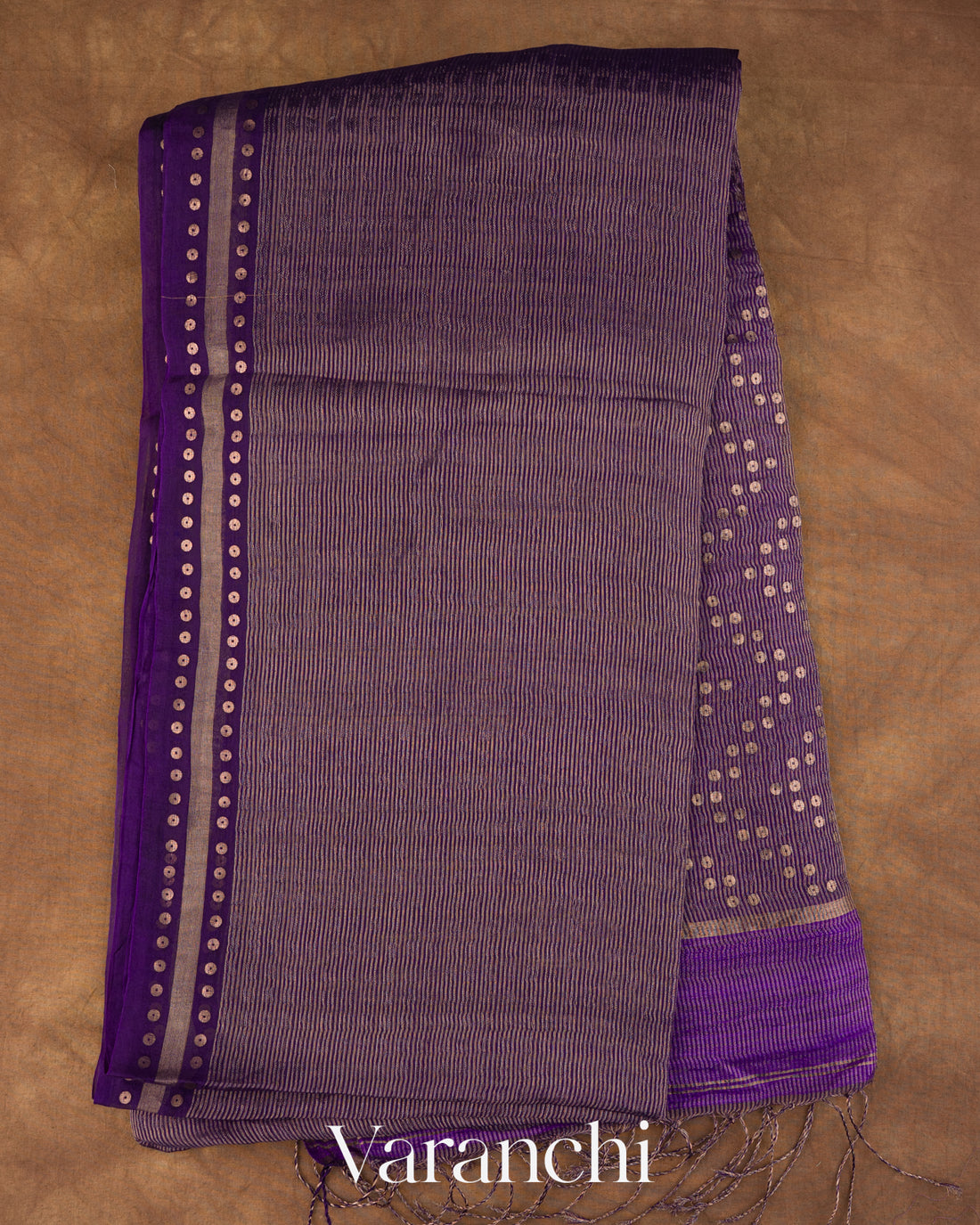 Violet with Sequin Embroidery Pure Muslin Silk Handloom Saree 