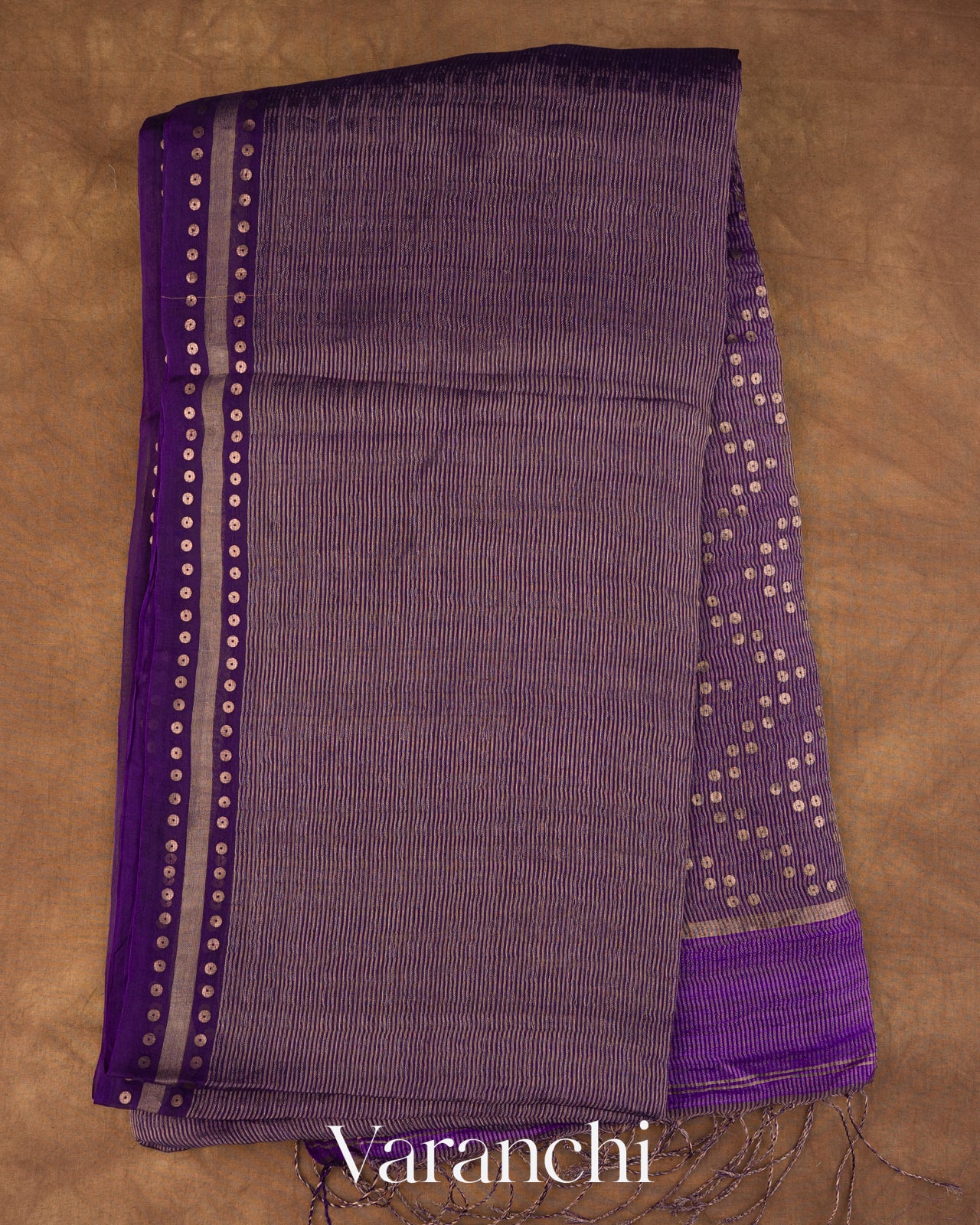 Violet with Sequin Embroidery Pure Muslin Silk Handloom Saree 