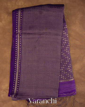 Violet with Sequin Embroidery Pure Muslin Silk Handloom Saree 