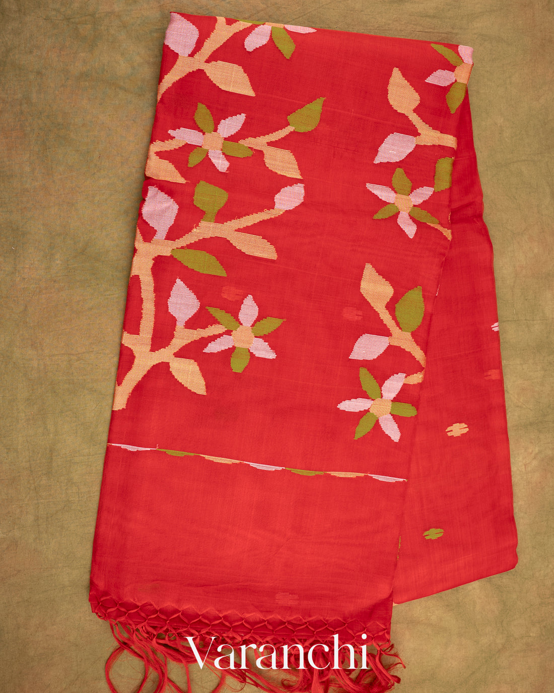 Red Jamdani Pure Muslin Silk Handloom Saree