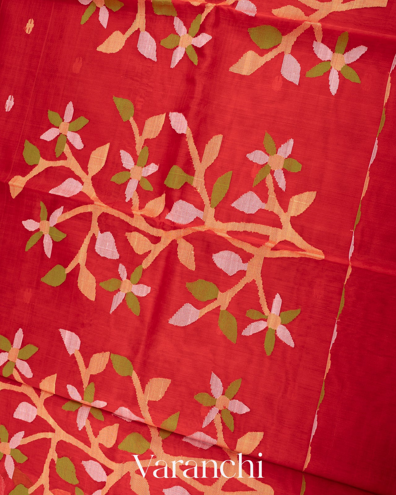 Red Jamdani Pure Muslin Silk Handloom Saree