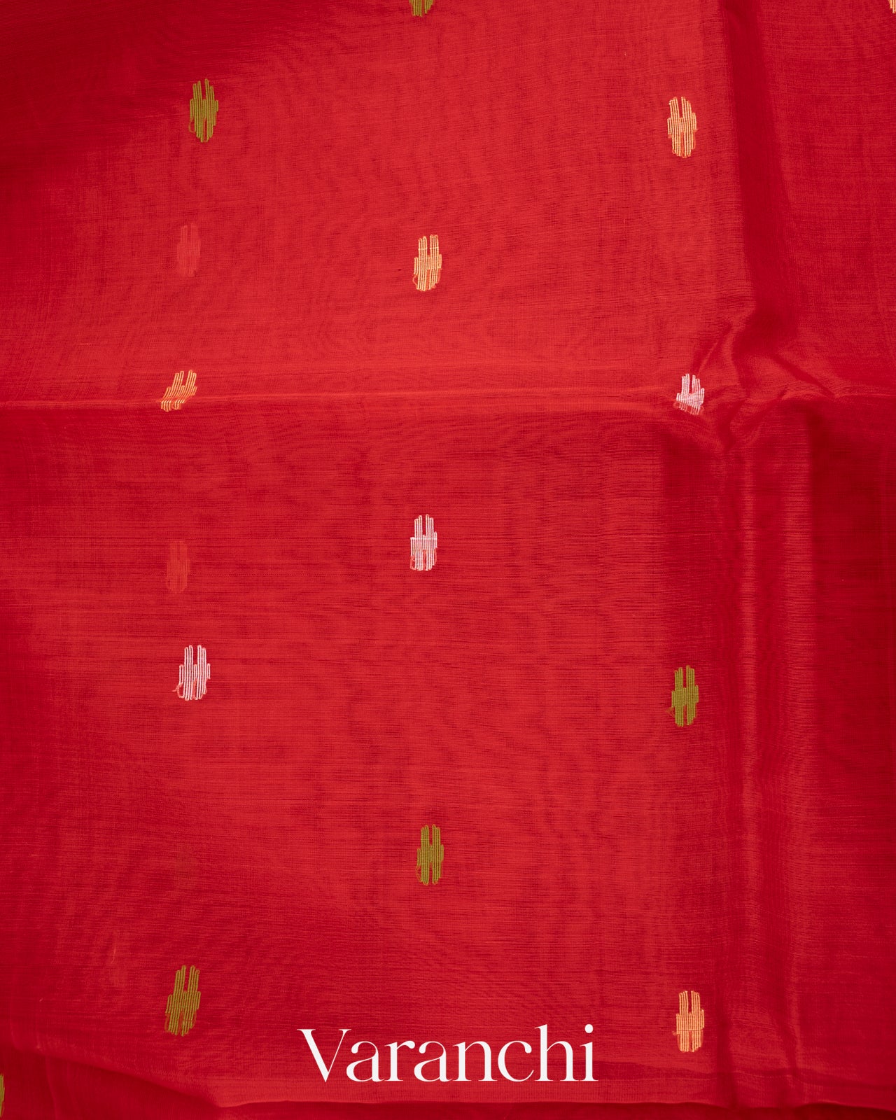 Red Jamdani Pure Muslin Silk Handloom Saree