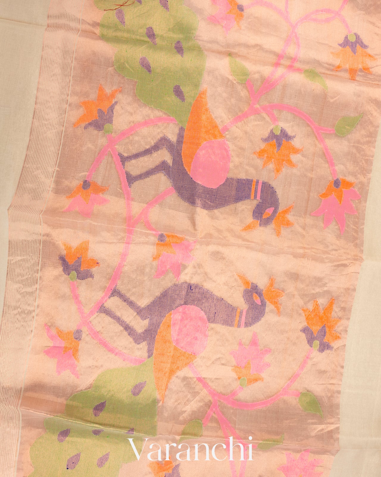 Off White Pure Muslin Jamdani Silk Handloom Saree
