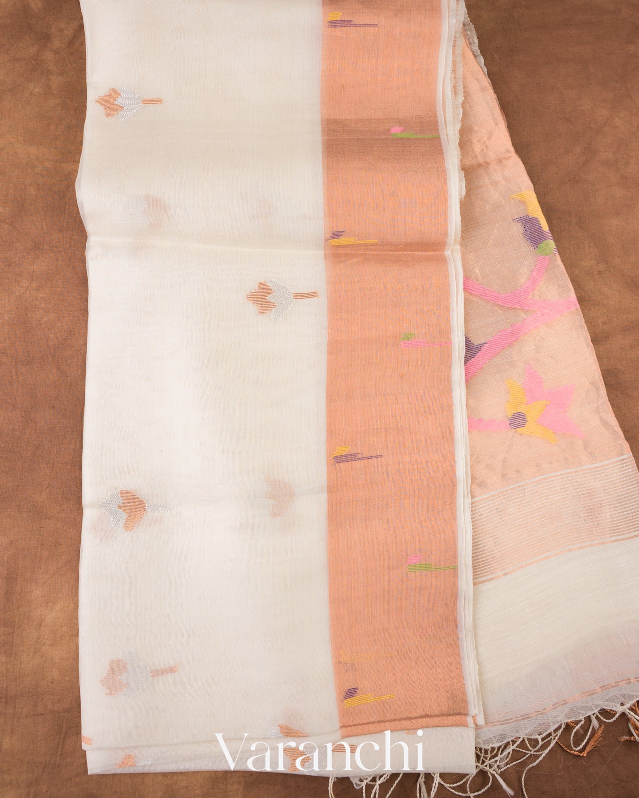 Soft White Jamdani Pure Muslin Silk Handloom Saree