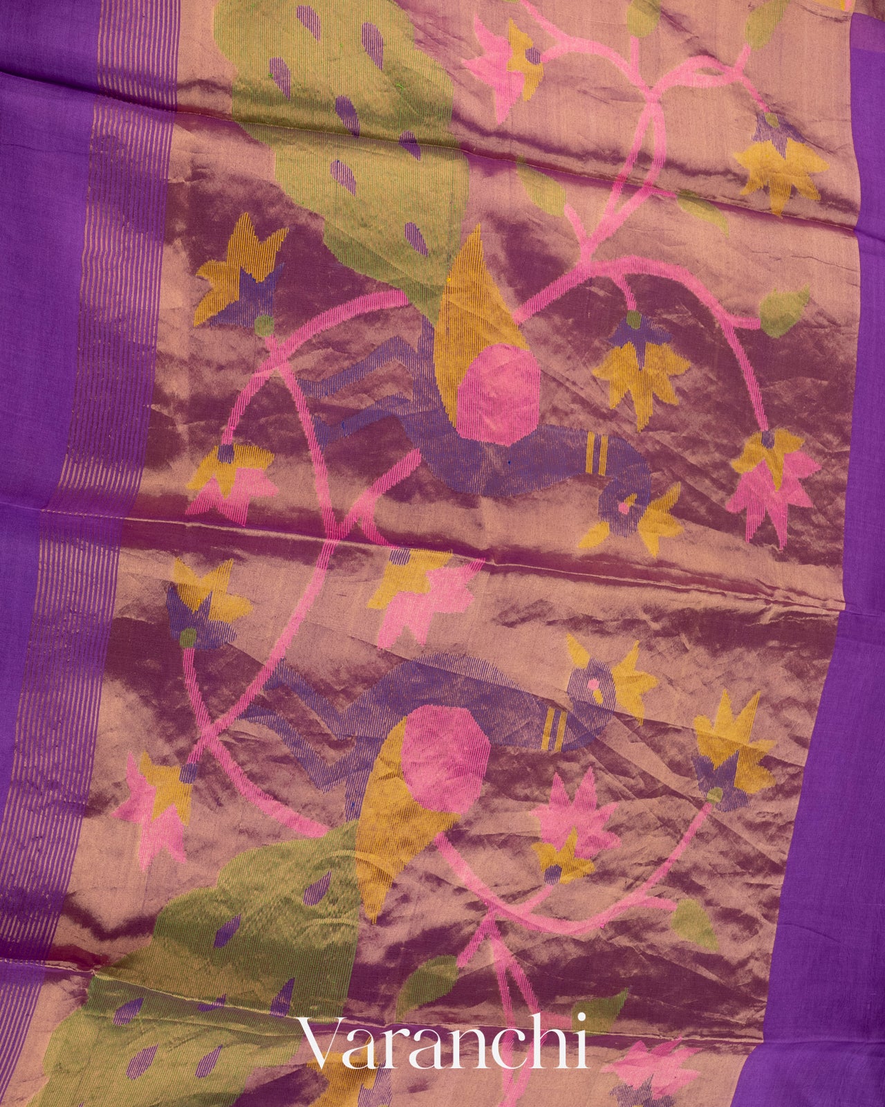 Violet Pure Muslin Jamdani Silk Paithani Pallu Handloom Saree