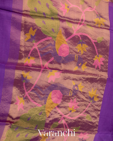 Violet Pure Muslin Jamdani Silk Paithani Pallu Handloom Saree