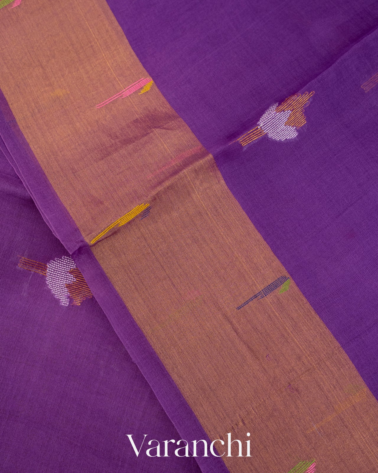 Violet Pure Muslin Jamdani Silk Paithani Pallu Handloom Saree