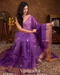 Violet Pure Muslin Jamdani Silk Paithani Pallu Handloom Saree