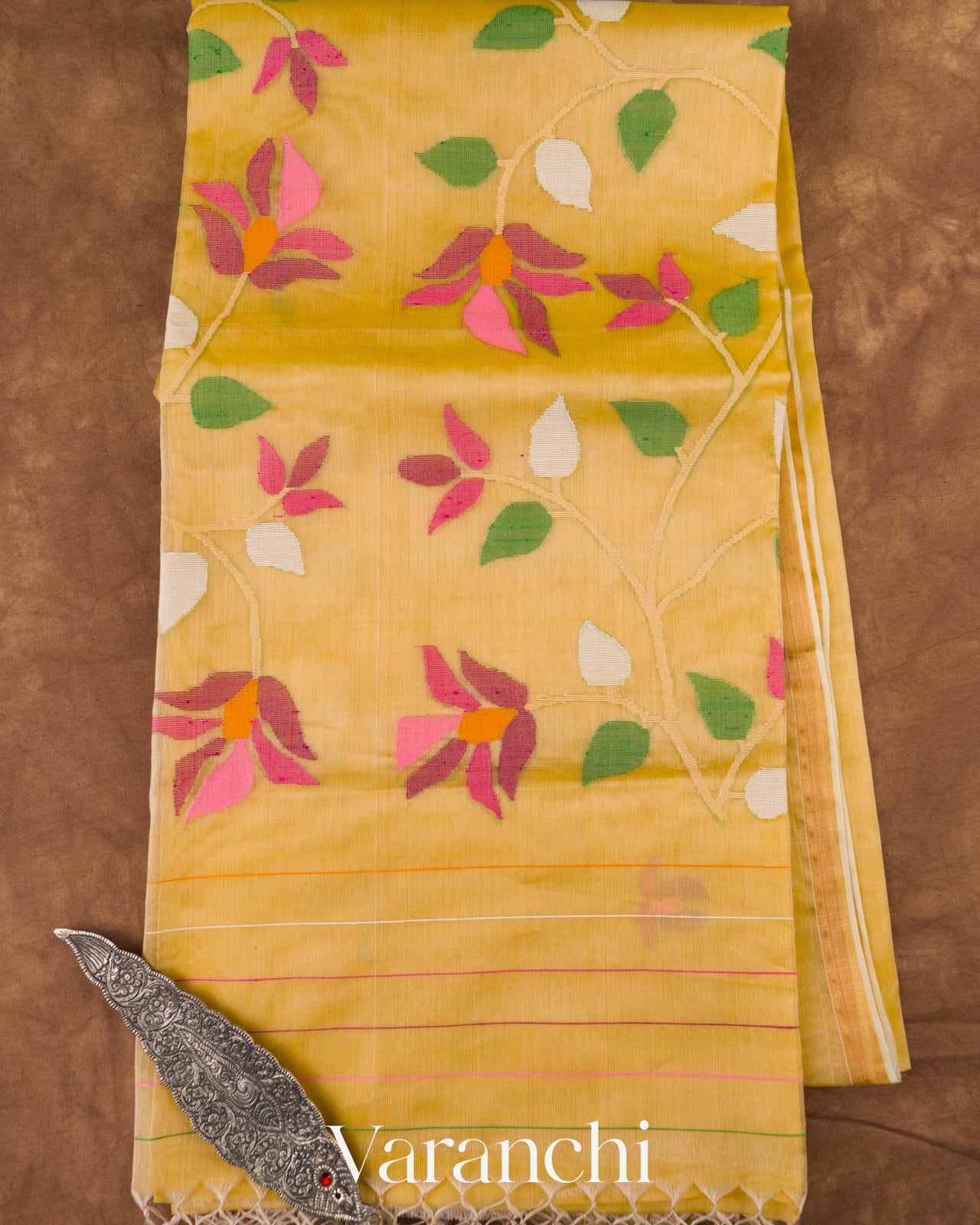 Yellow Jamdani Pure Muslin Silk Handloom Saree