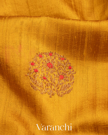 Turmeric Yellow Borderless Pure Raw Silk Handloom Saree