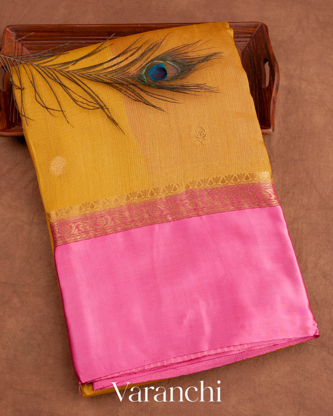 Mustrad Yellow Pure Tussar Silk Saree