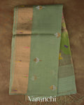 Muted Green Jamdani with Paithani Pallu Pure Muslin Silk Handloom Saree 