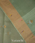 Muted Green Jamdani with Paithani Pallu Pure Muslin Silk Handloom Saree 