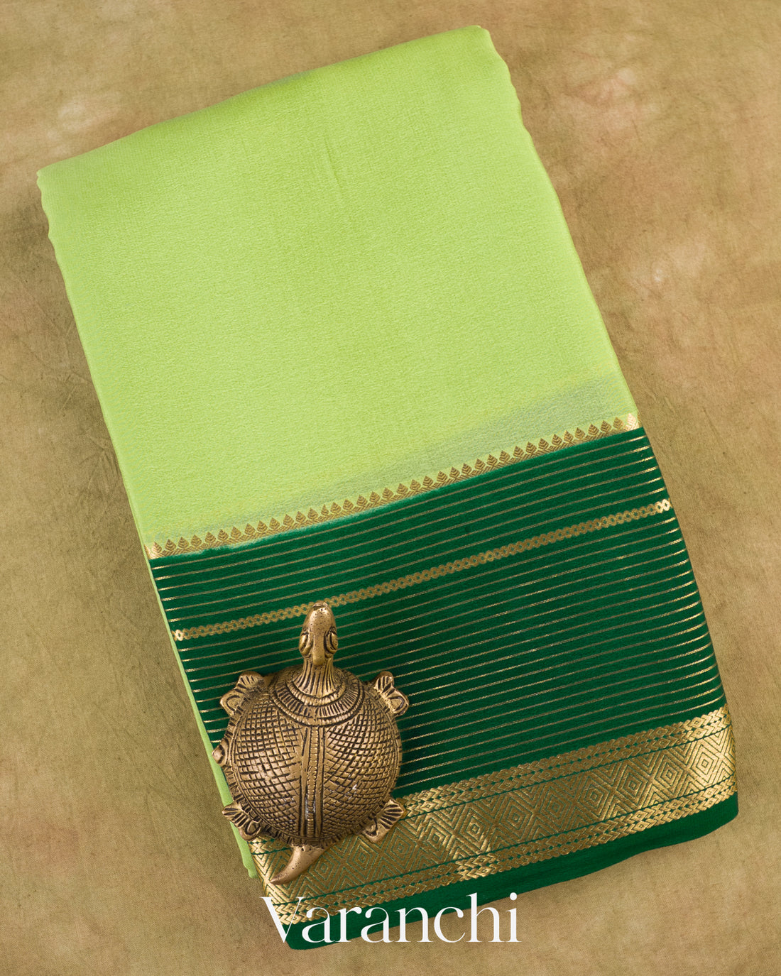Apple Green Pure Mysore Crepe Silk Saree