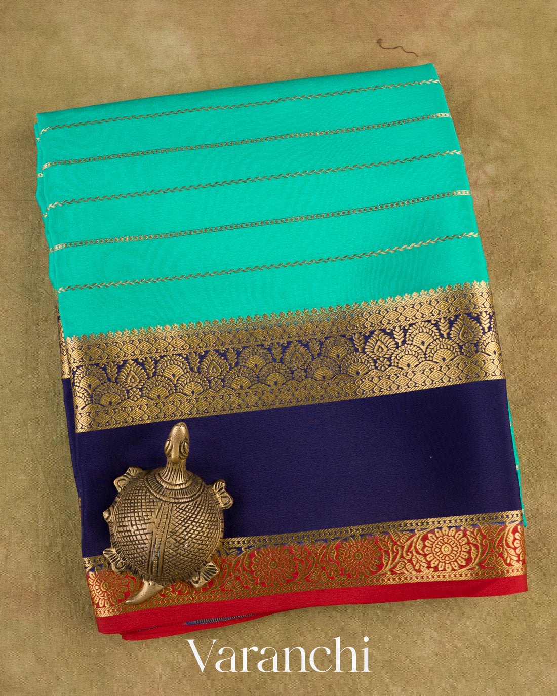 Turquoise Blue Pure Mysore Crepe Silk Saree