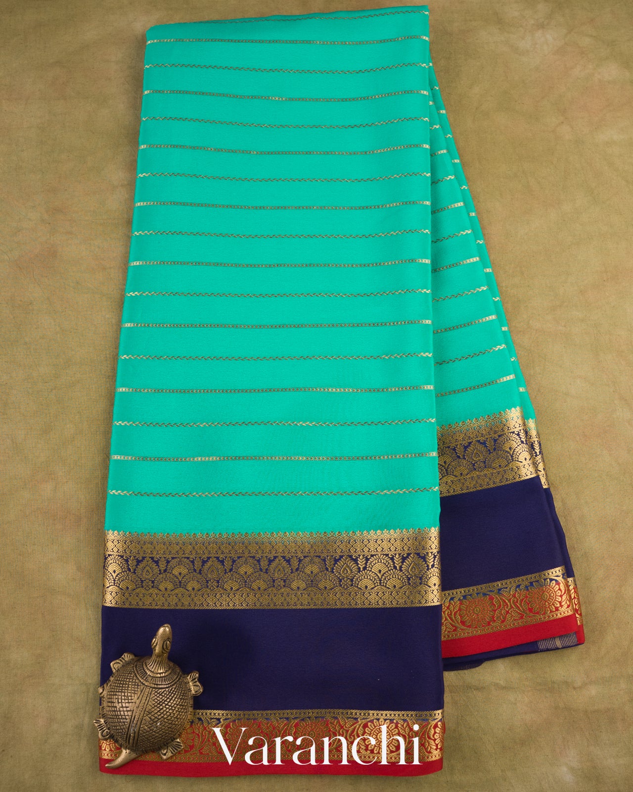 Turquoise Blue Pure Mysore Crepe Silk Saree