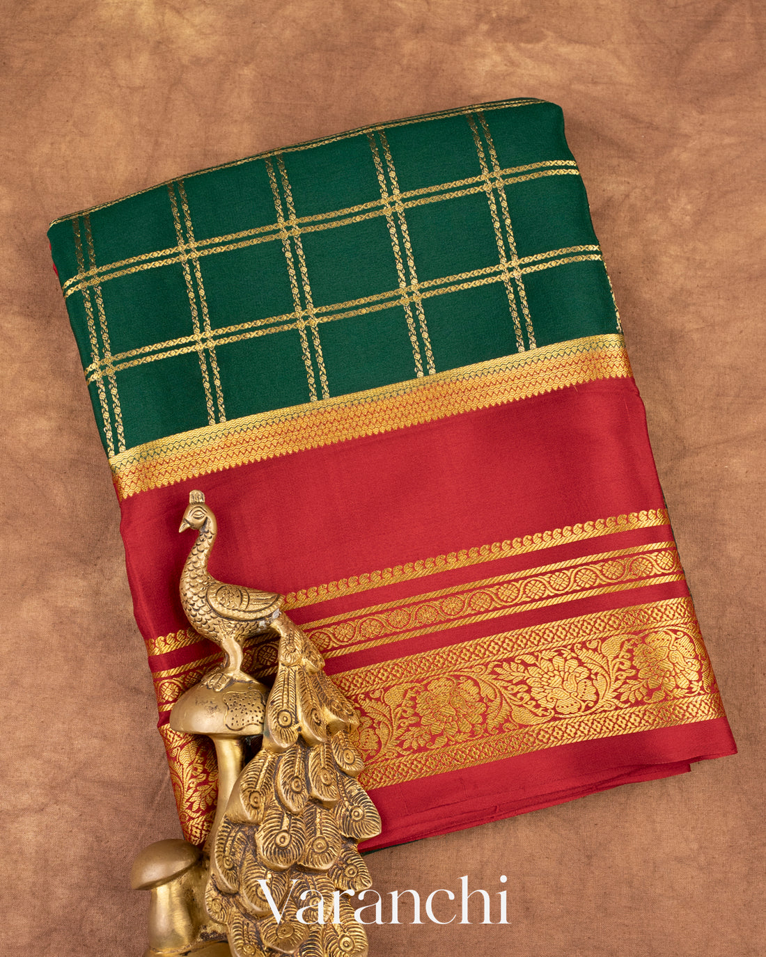 Bottle Green Pure Mysore Crepe Silk Saree