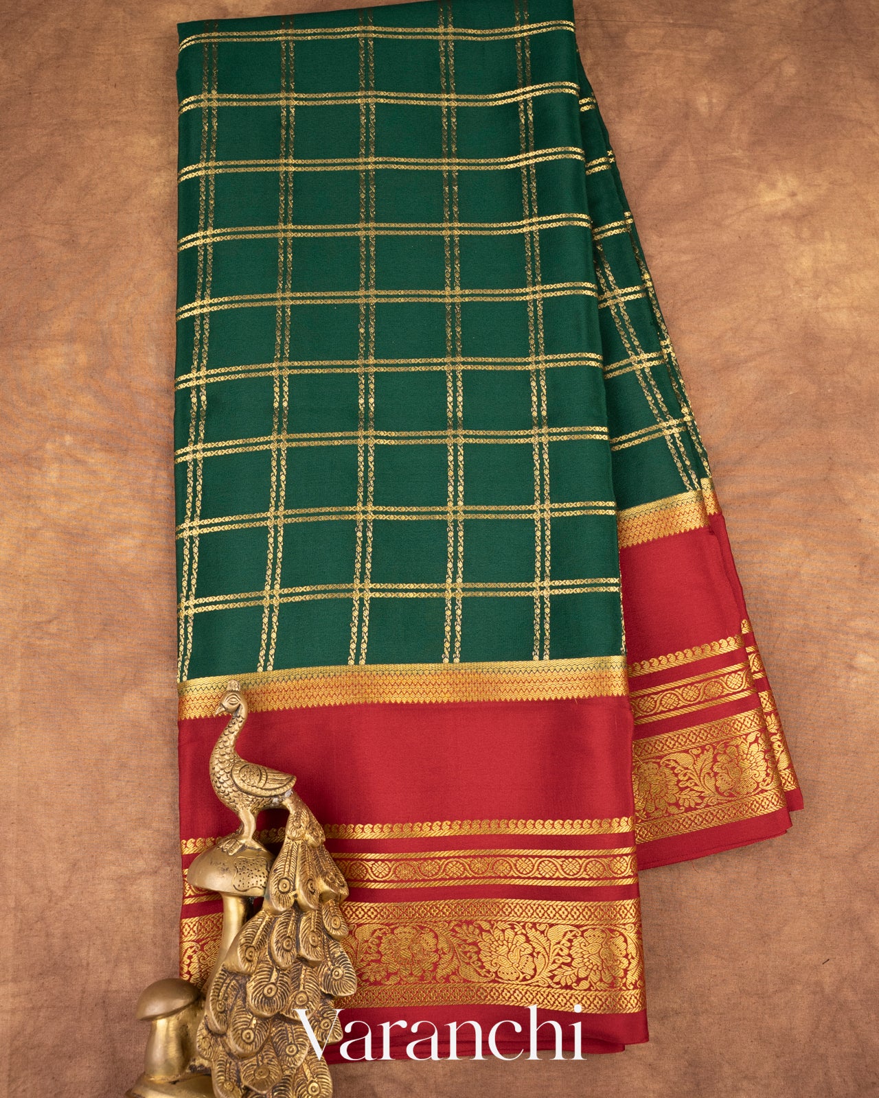 Bottle Green Pure Mysore Crepe Silk Saree