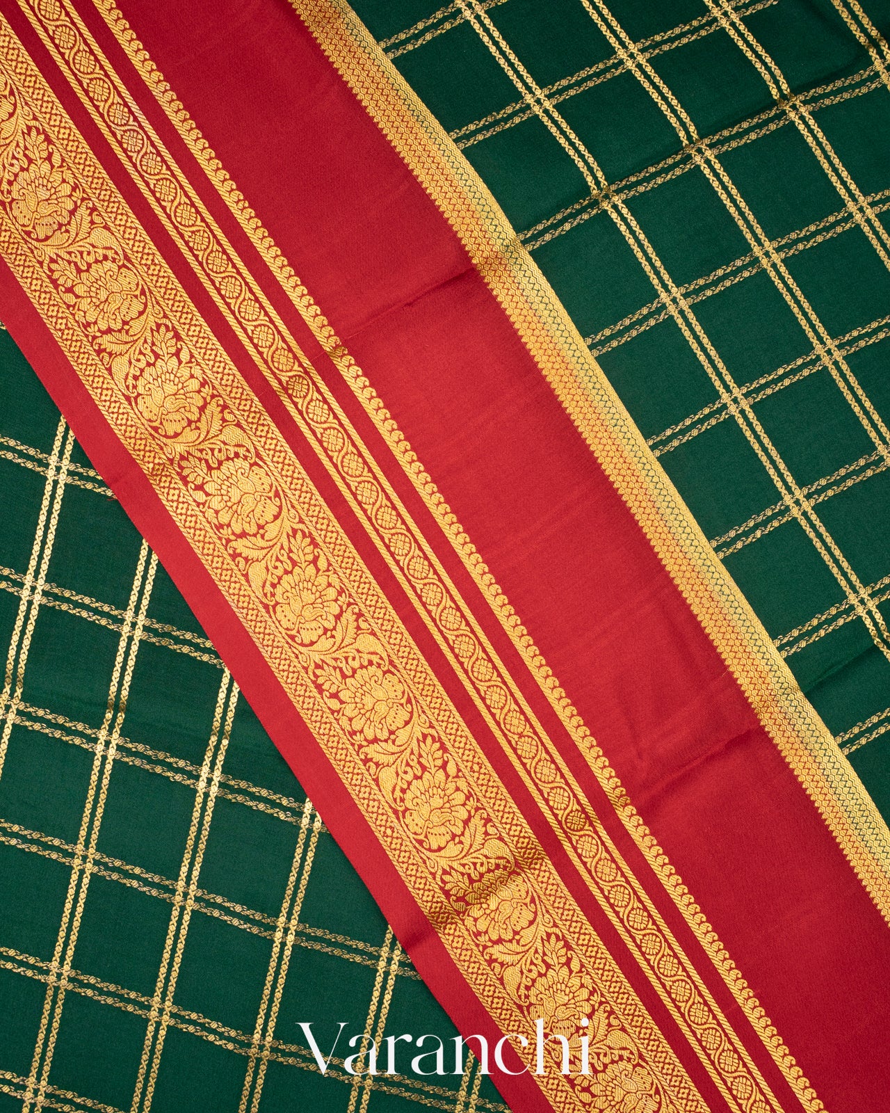 Bottle Green Pure Mysore Crepe Silk Saree