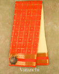 Vermilion Orange Checkered Pure Mysore Crepe Silk Saree