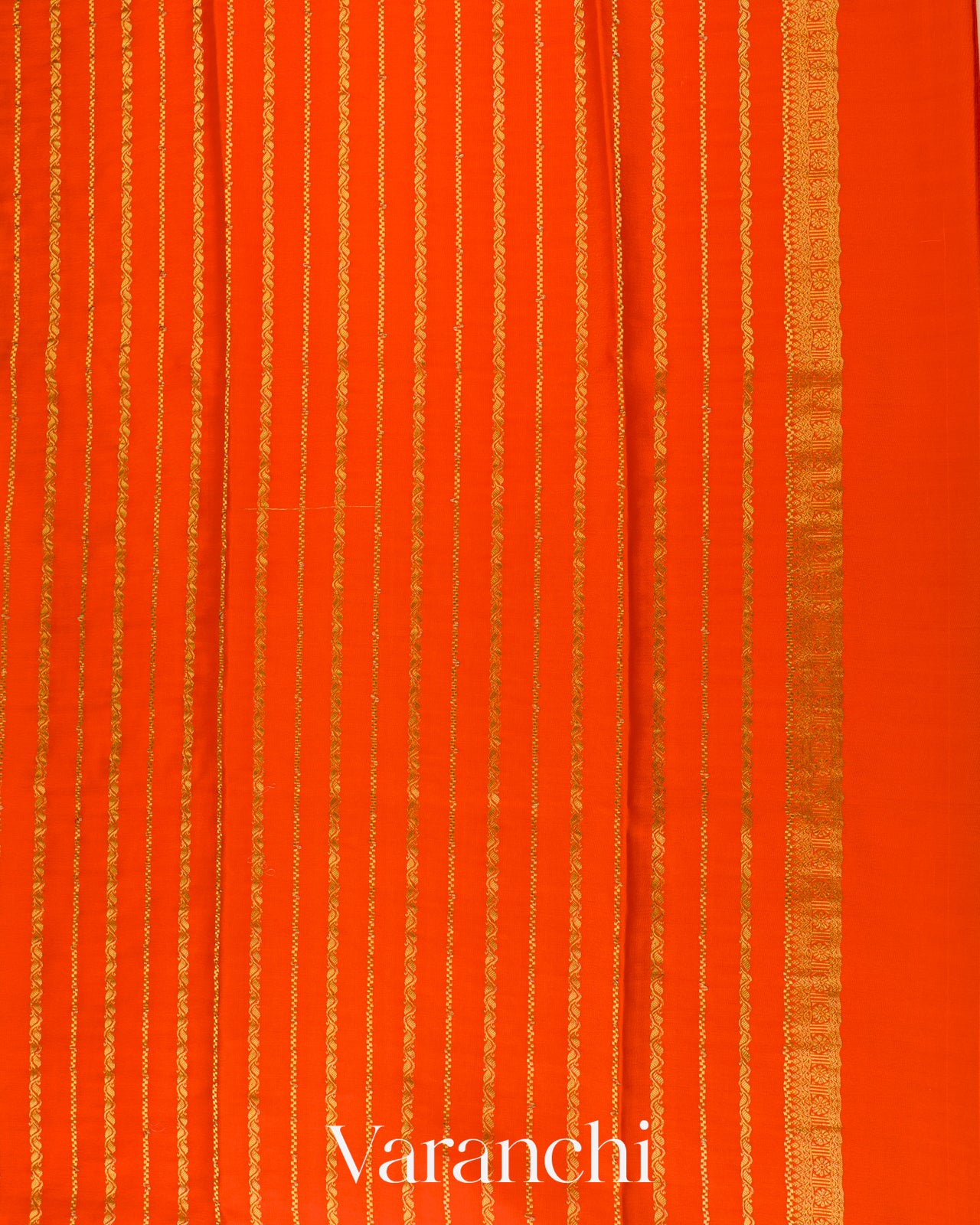 Vermilion Orange Checkered Pure Mysore Crepe Silk Saree