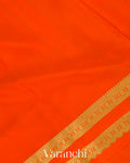 Vermilion Orange Checkered Pure Mysore Crepe Silk Saree