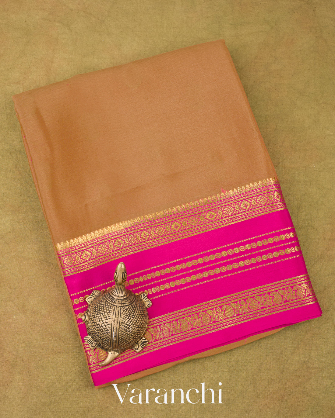 Light Brown Pure Mysore Crepe Silk Saree