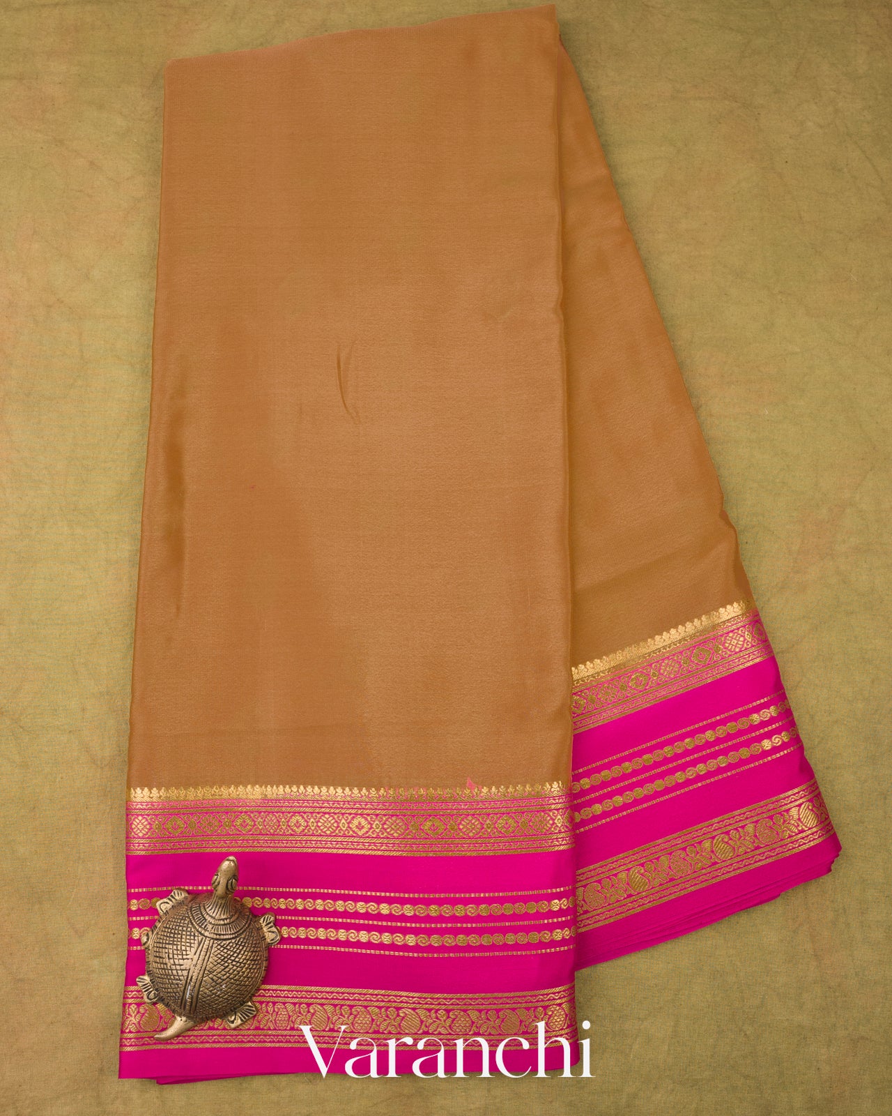 Light Brown Pure Mysore Crepe Silk Saree